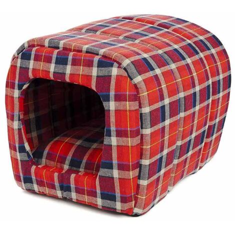 Cuccia per animali a tunnel fantasia scozzese in tessuto dimensioni 33x42 cm