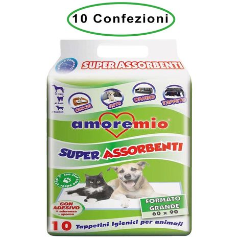 Amore mio tappetini igienici per cani cm 60x90 basic con polimeri 10  confezioni da 10 tappetini