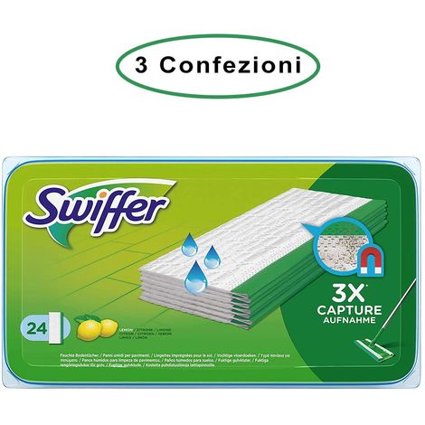 Swiffer wet panni umidi lavapavimenti per scopa al limone 3 confezioni da  24 panni