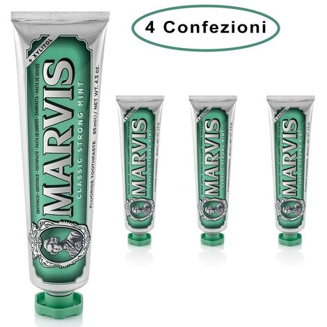 Marvis dentifricio cura delle gengive classic strong mint 4 confezioni da  85 ml