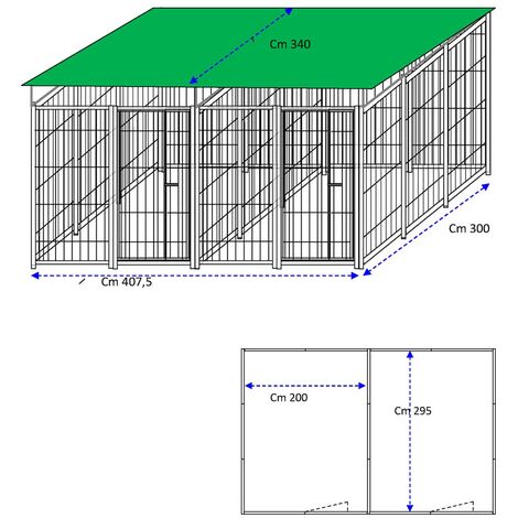 2 box per cani in linea con copertura ciascuno da 3x2 metri con zincatura a  caldo