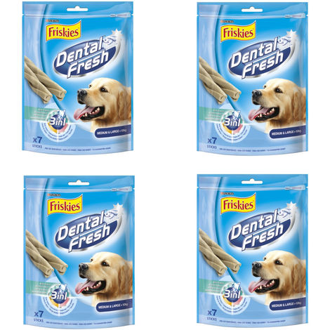 Multipack da 4 dental fresh friskies purina per cani di taglia medio grande  confezione da 7 sticks ciascuna