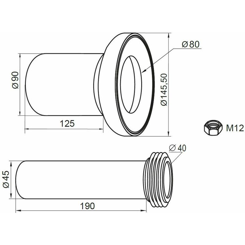 Anschlussgarnitur für WC Vorwandelement Abflussrohr 90mm