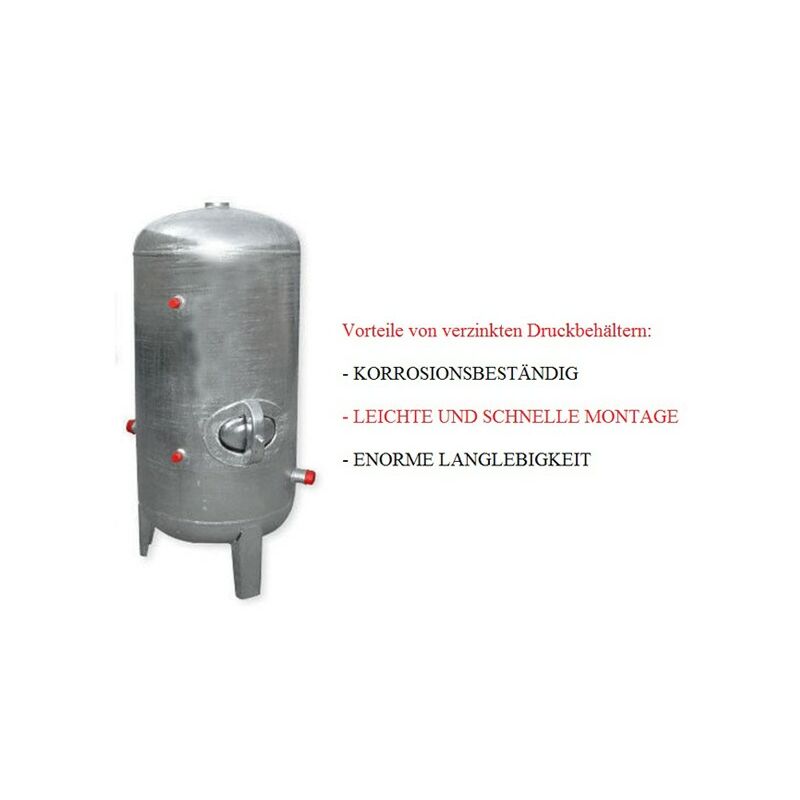 Druckbehälter 150L bis 300L Zubehör 6 bar senkrecht verzinkt 2,5 mm Dicke  Druckkessel für Hauswasserwerk senkrecht Volumen: 150 L