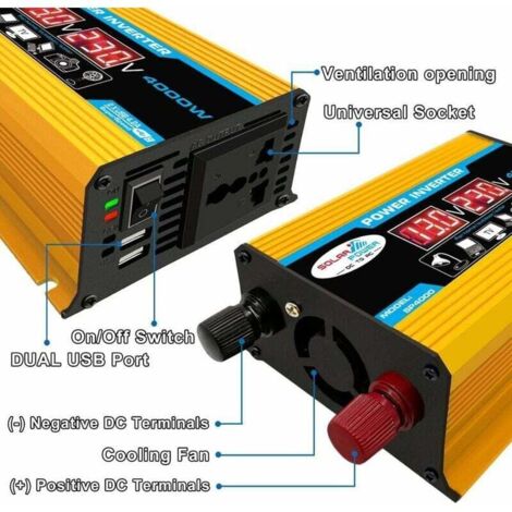 Onduleur Pur Sinus 500W 12V/220V – Convertisseur DC/AC, Ports USB, Coque Aluminium – Pour Voiture, Camping, Panne