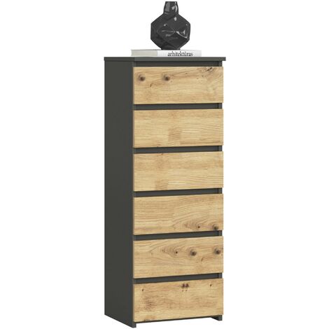 Kommode AKORD CL6 Graphitgrau 40 cm 6 Schubladen Front Eiche Artisan B40 x H109 x T35 cm