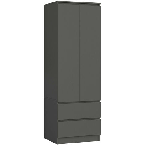 Kleiderschrank AKORD S60 Graphitgrau 60 cm 2 Türen 2 Schubladen Regal B60 x H180 x T51 cm