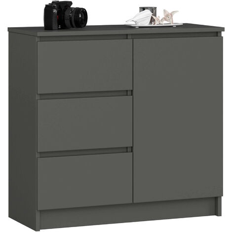 Kommode AKORD JERRY Graphitgrau 80 cm Tür 3 Schubladen 2 Ebenen B80 x H77 x T35 cm