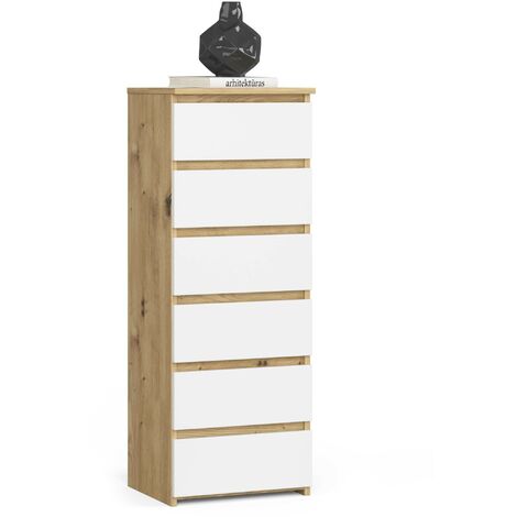 Kommode AKORD CL6 Eiche Artisan 40 cm 6 Schubladen Front Weiß B40 x H109 x T35 cm