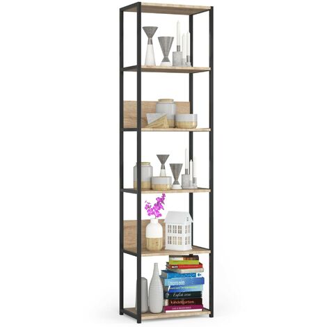 Bücherregal AKORD Metallregal mit Ebenen aus Holzwerkstoff Schwarz Breite 50 cm 6 Ebenen Sonoma-Eiche B50 x H192 x T32 cm (1/5)