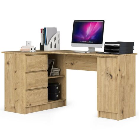 Eck-Schreibtisch AKORD B20 links in der Farbe Eiche Artisan mit 3 Schubladen und 4 Ablagen B155 x H77 x T85 cm