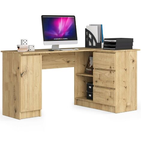 Eck-Schreibtisch AKORD B20 rechts in der Farbe Eiche Artisan mit 3 Schubladen und 4 Ablagen B155 x H77 x T85 cm