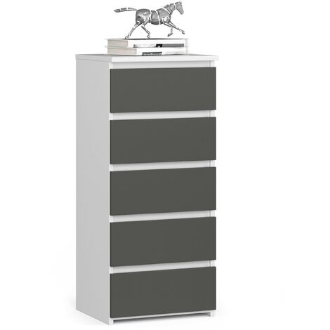 Kommode AKORD CL5 Weiß 40 cm 5 Schubladen Front Graphitgrau B40 x H92 x T35 cm