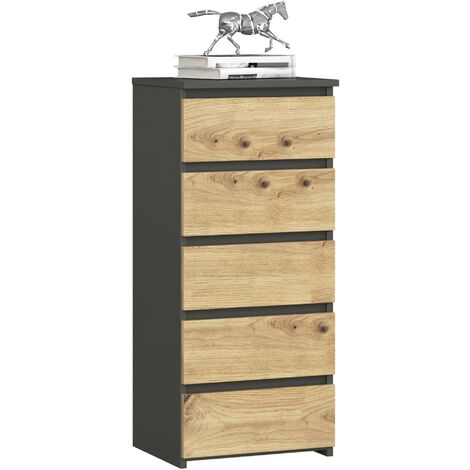 Kommode AKORD CL5 Graphitgrau 40 cm 5 Schubladen Front Eiche Artisan B40 x H92 x T35 cm