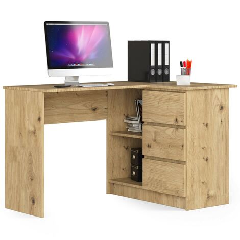 Eck-Schreibtisch AKORD B16 rechts in der Farbe Eiche Artisan mit 3 Schubladen und 2 Ablagen B124 x H77 x T85 cm