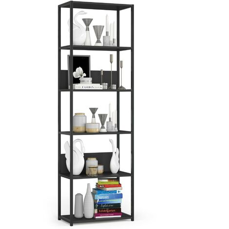 Bücherregal AKORD Metallregal mit Ebenen aus Holzwerkstoff Schwarz Breite 60 cm 6 Ebenen B60 x H192 x T32 cm (1/5)