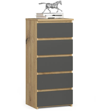 Kommode AKORD CL5 Eiche Artisan 40 cm 5 Schubladen Front Graphitgrau B40 x H92 x T35 cm