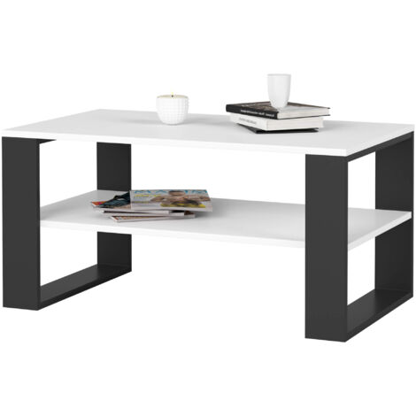 Couchtisch ALEX Weiß 92 cm mit schwarzem Fußrahmen B92xH53xT45 cm