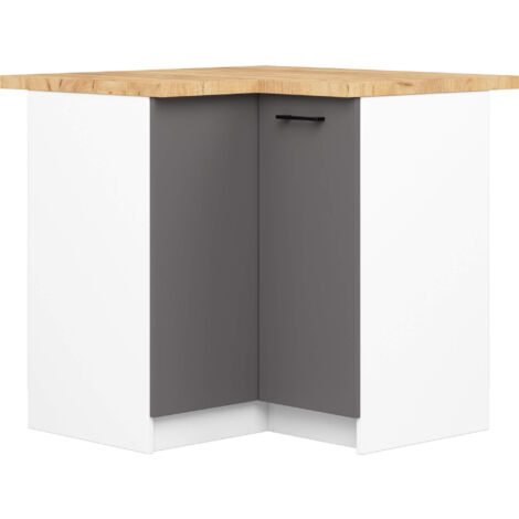 Küchenschrank AKORD OLIWIA modular S90 Unterschrank für die Ecke der Küche mit Arbeitsplatte Weiß 90 cm 2 Türen 2 Ebenen Front Graphitgrau B90 x H85 x T46 cm