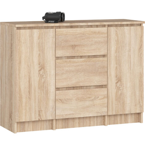 Kommode K100 Sonoma Eiche 101 cm 2 Türen 3 Schubladen 4 Regalböden B101xH76xT35 cm