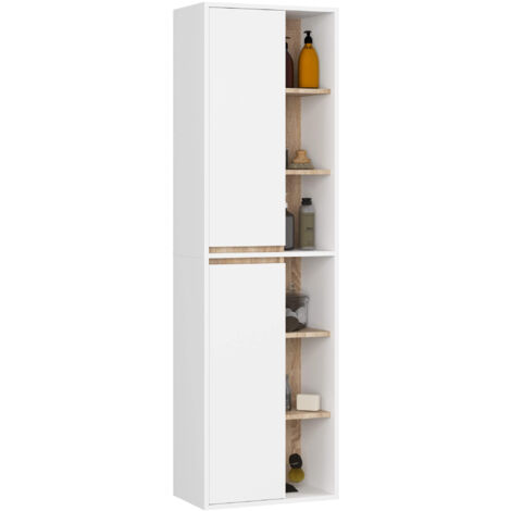 Bad-Hochschrank hängend VAMI Weiß, Sonoma Eiche 50 cm 2 Türen 10 Regalböden B50xH170xT30 cm