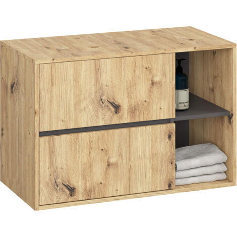 Hängender Waschbeckenunterschrank VAMI mit Waschbecken Artisan Eiche, Graphitgrau 90 cm 2 Schubladen B90xH60xT45,5 cm