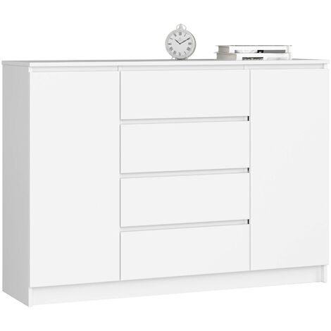 Kommode AKORD K140 Weiß 138 cm 2 Türen 4 Schubladen 4 Ebenen B138 x H99 x T40 cm