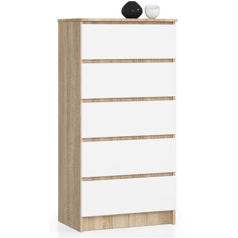 Kommode AKORD K60 Sonoma-Eiche 60 cm 5 Schubladen Front Weiß B60 x H121 x T40 cm
