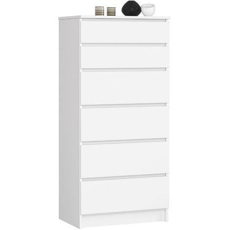 Kommode AKORD K60 Weiß 60 cm 6 Schubladen B60 x H130 x T40 cm