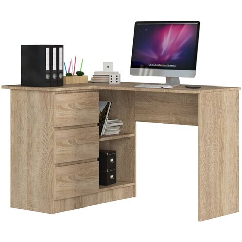 Eck-Schreibtisch AKORD B16 links in der Farbe Sonoma-Eiche mit 3 Schubladen und 2 Ablagen B124 x H77 x T85 cm