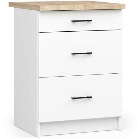 Küchenschrank AKORD OLIWIA modular S60 Unterschrank mit Arbeitsplatte Weiß 60 cm 3 Schubladen B60 x H85 x T46 cm