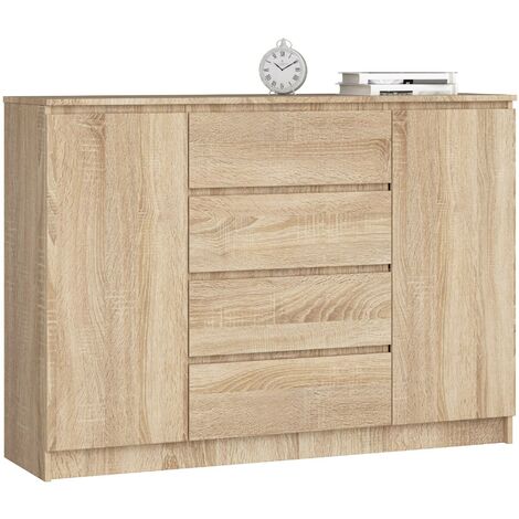 Kommode AKORD K140 Sonoma-Eiche 138 cm 2 Türen 4 Schubladen 4 Ebenen B138 x H99 x T40 cm