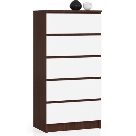 Kommode AKORD K60 Wenge 60 cm 5 Schubladen Front Weiß B60 x H121 x T40 cm