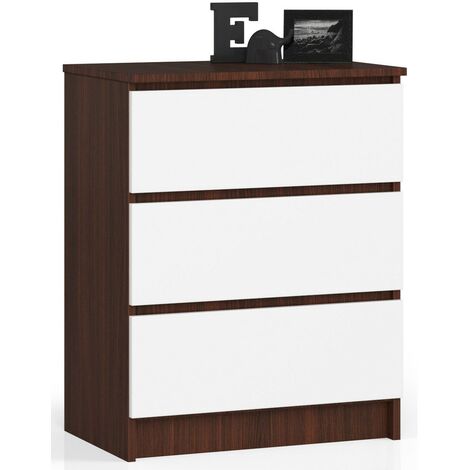 Kommode AKORD K60 Wenge 60 cm 3 Schubladen Front Weiß B60 x H77 x T40 cm