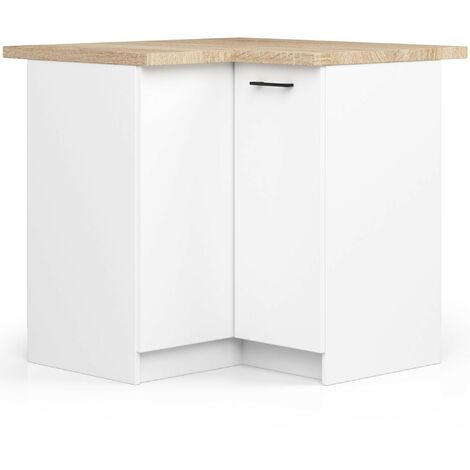 Küchenschrank AKORD OLIWIA modular S90 Unterschrank für die Ecke der Küche mit Arbeitsplatte Weiß 90 cm 2 Türen 2 Ebenen B90 x H85 x T46 cm