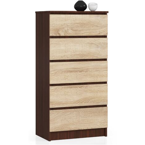Kommode AKORD K60 Wenge 60 cm 5 Schubladen Front Sonoma-Eiche B60 x H121 x T40 cm