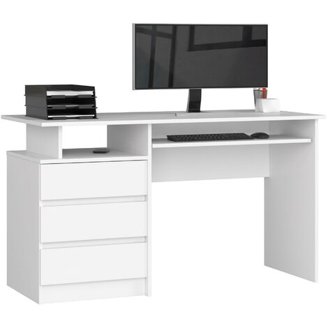 PC-Schreibtisch AKORD CLP in der Farbe Weiß mit 3 Schubladen und 2 Ablagen B135 x H77 x T60 cm
