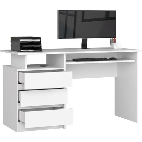 PC-Schreibtisch AKORD CLP in der Farbe Weiß mit 3 Schubladen und 2 Ablagen B135 x H77 x T60 cm