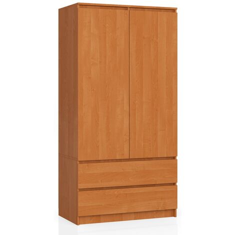 Kleiderschrank AKORD S90 Erle 90 cm 2 Türen 2 Schubladen 4 Ebenen B90 x H180 x T51 cm