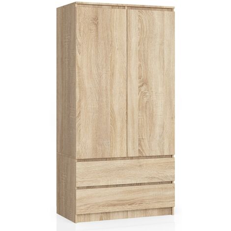 Kleiderschrank AKORD S90 Sonoma-Eiche 90 cm 2 Türen 2 Schubladen 4 Ebenen B90 x H180 x T51 cm
