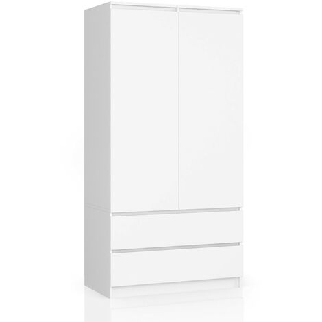 Kleiderschrank AKORD S90 Weiß 90 cm 2 Türen 2 Schubladen 4 Ebenen B90 x H180 x T51 cm