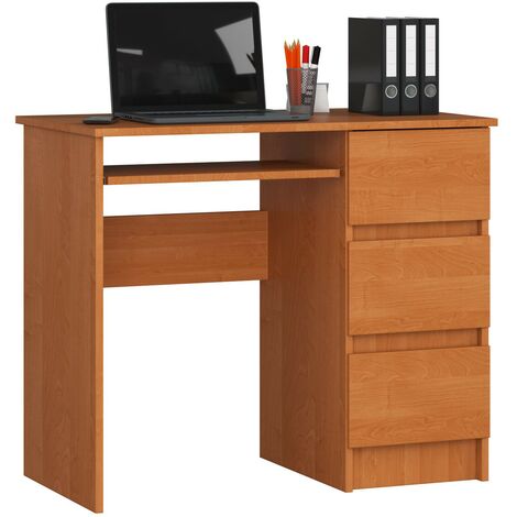 PC-Schreibtisch AKORD A6 rechts in der Farbe Erle mit 3 Schubladen und 1 Ablagen B90 x H77 x T50 cm
