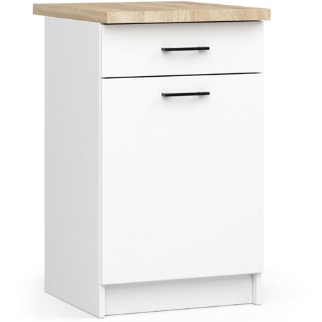 Küchenschrank AKORD OLIWIA modular S50 Unterschrank mit Arbeitsplatte Weiß 50 cm Tür Schublade 2 Ebenen B50 x H85 x T46 cm (1/5)