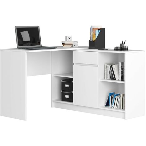 Eck-Schreibtisch AKORD B17 2-in-1 Kombination mit Kommode in der Farbe Weiß Schublade und 6 Ablagen B120 x H79 x T126 cm