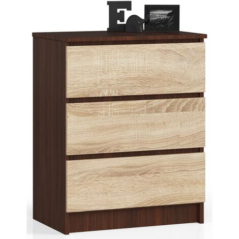 Kommode AKORD K60 Wenge 60 cm 3 Schubladen Front Sonoma-Eiche B60 x H77 x T40 cm