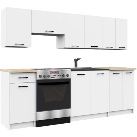 Küchenmöbelset AKORD OLIWIA Weiß 240 cm 11 Turen Schublade 12 Ebenen B240 x H203 x T46 cm