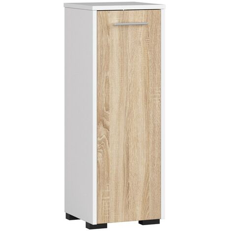 Stehender Badezimmerschrank AKORD FIN Weiß 30 cm Tür 2 Ebenen Front Sonoma-Eiche B30 x H85 x T30 cm (1/4)