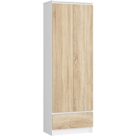 Büroregal AKORD R60 Büroschrank Aktenschrank Weiß 60 cm 2 Türen Schublade 4 Ebenen Front Sonoma-Eiche B60 x H180 x T35 cm (1/4)