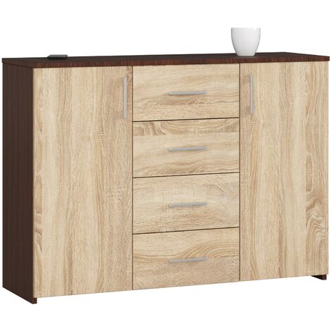 Kommode AKORD K45 Wenge 110 cm 2 Türen 4 Schubladen 4 Ebenen Front Sonoma-Eiche B110 x H80 x T35 cm