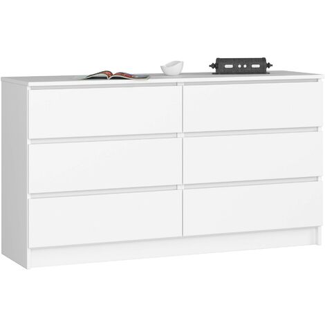 Kommode AKORD K140 Weiß 138 cm 6 Schubladen B138 x H77 x T40 cm